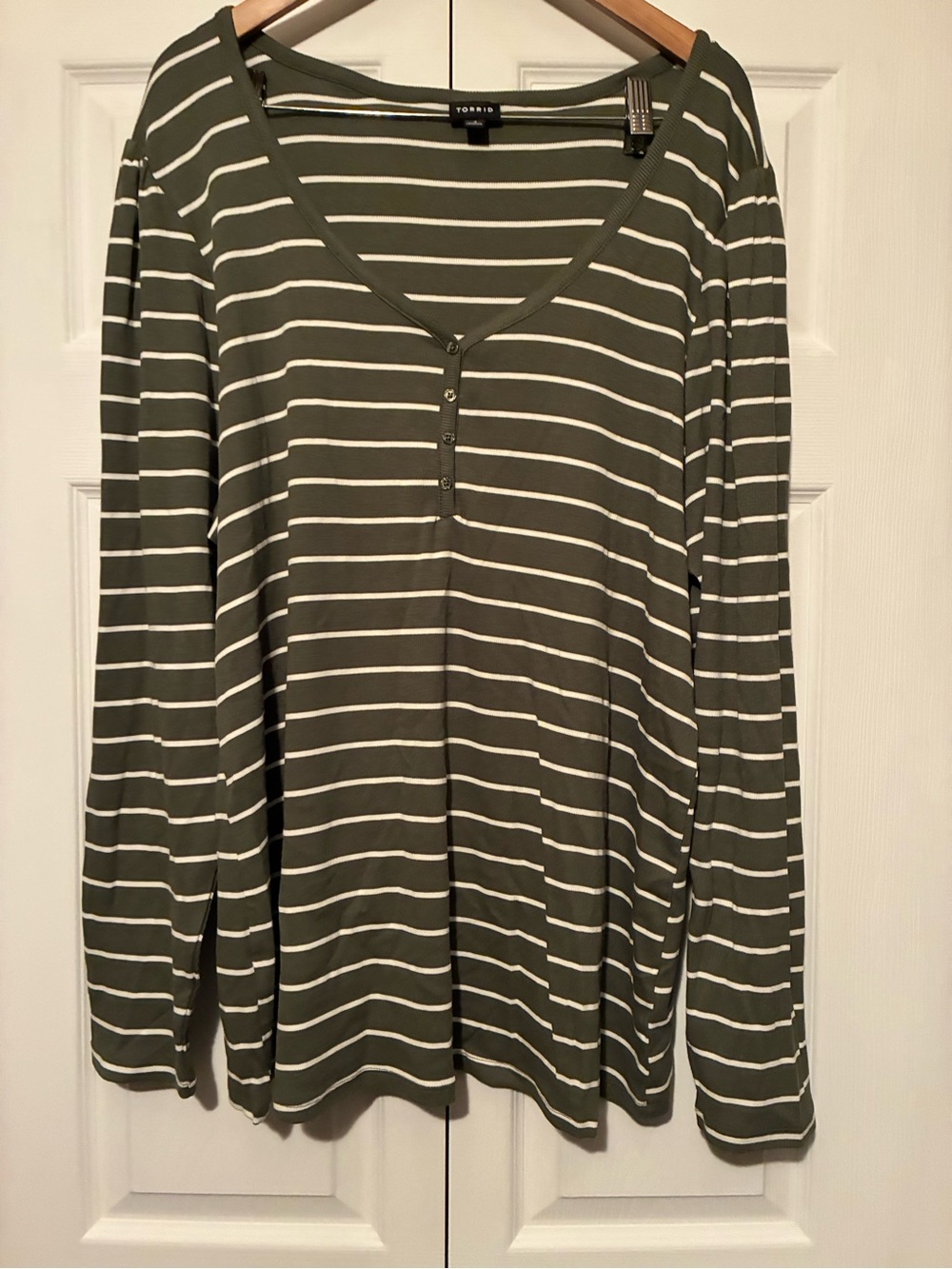 torrid Olive Green & White Striped Knit Top